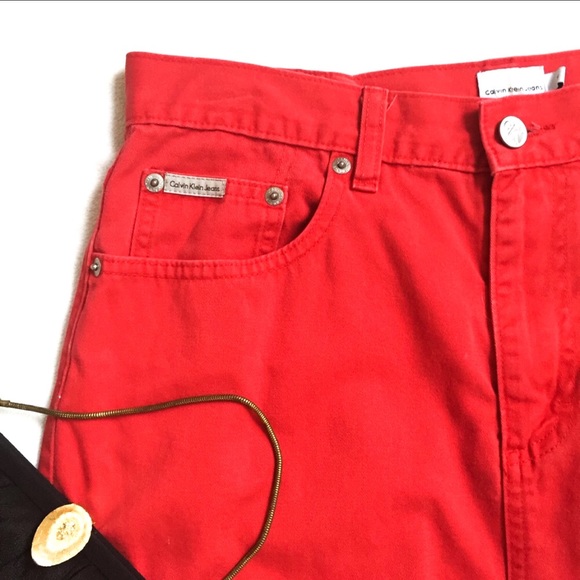 calvin klein red denim skirt
